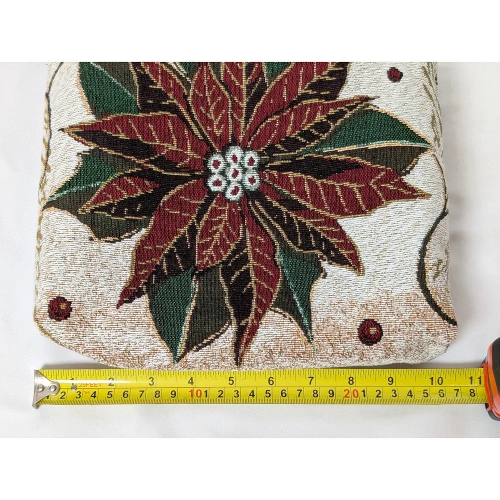 Vintage Christmas Holiday Poinsettia Tapestry Tote Bag & Blanket Fringe Acrylic